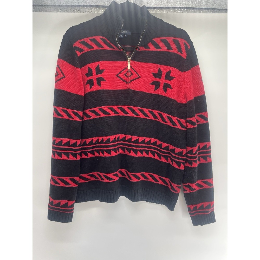 EUC Ralph Lauren Chaps Indian Blanket Sweater Women's Size XL 1/4 Zip Red Black‎
